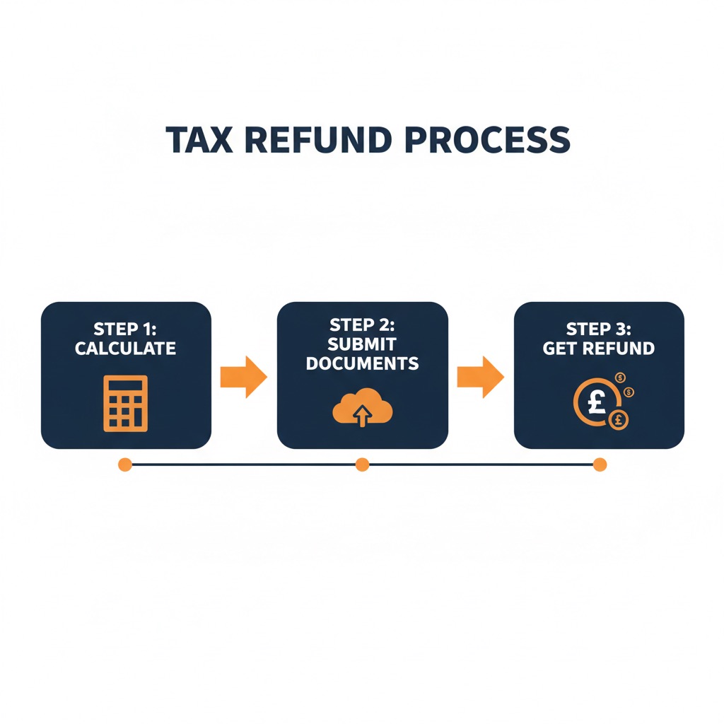Tax Sorted three-step process — Calculate, Submit Documents, Get Refund